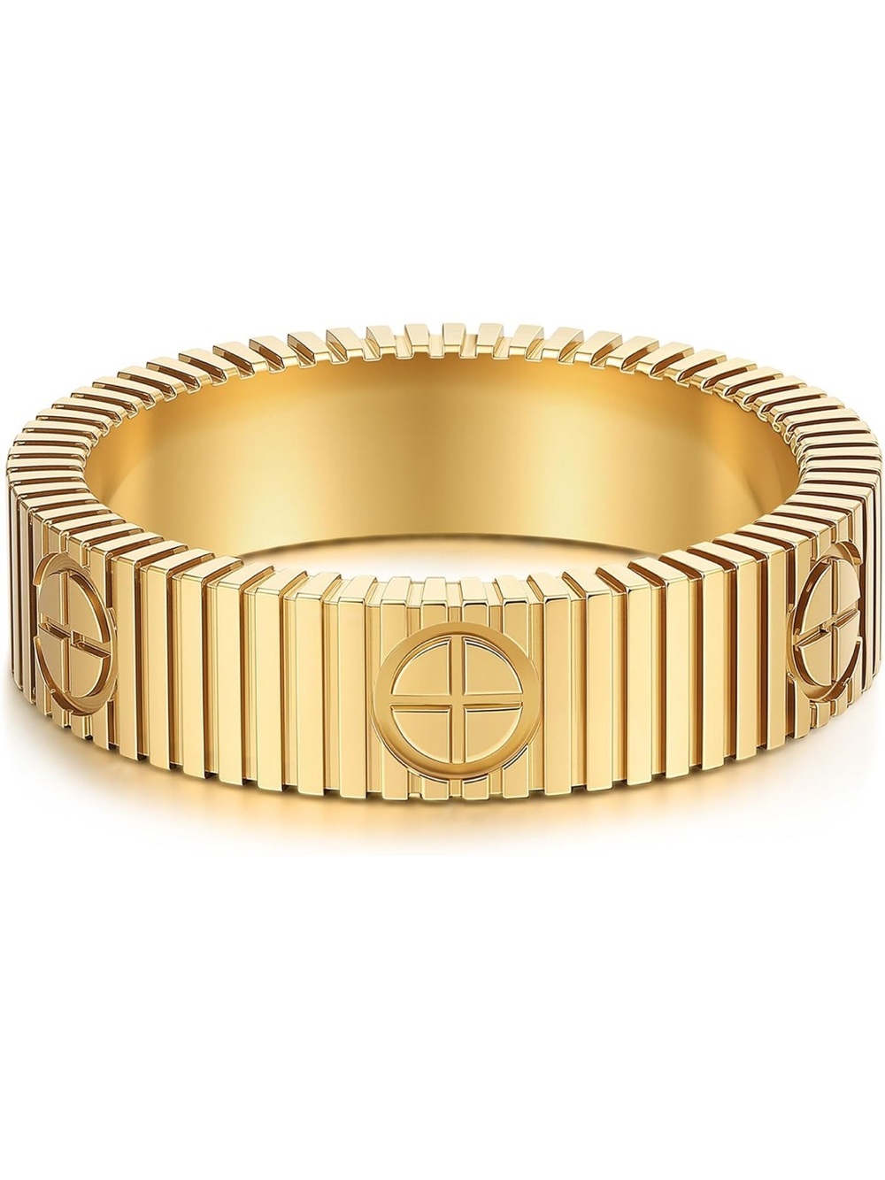14K Gold Plated Stainless Steel Ribbed Ring